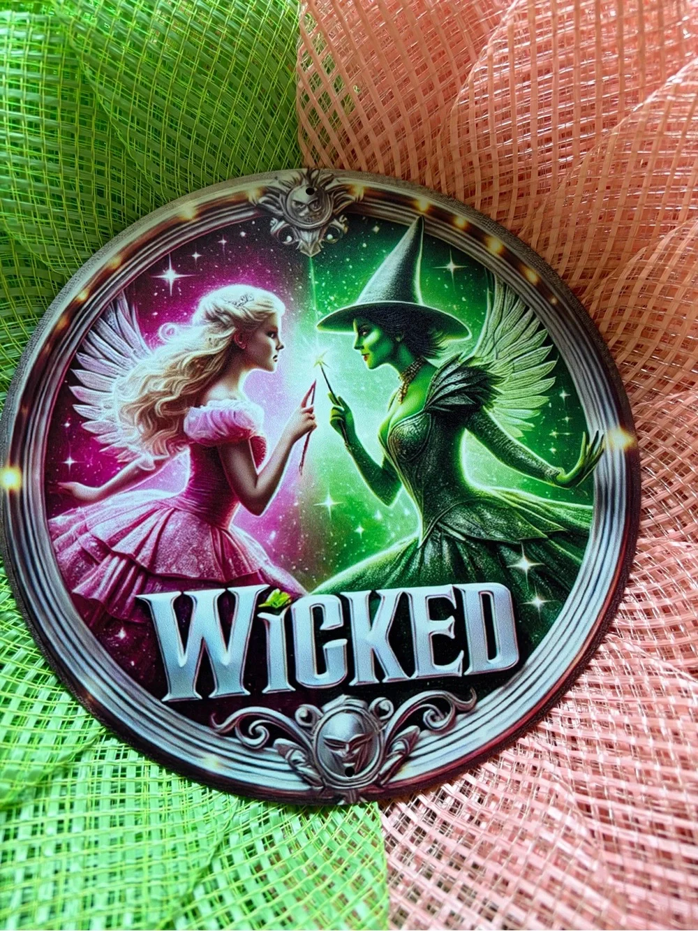 Wicked Musical Decorative Wreath in Green and Pink
